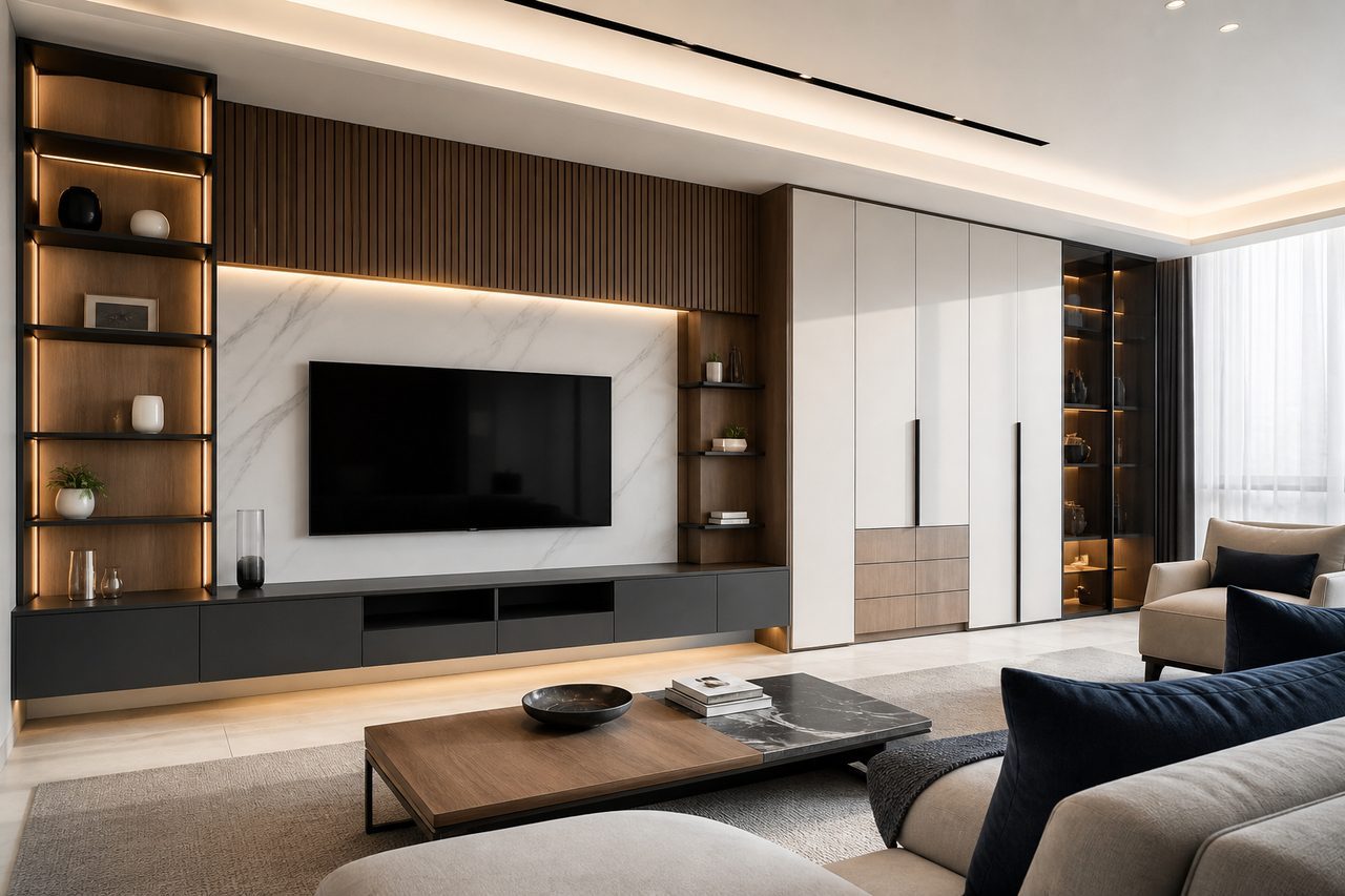Modern modular furniture and TV unit interior