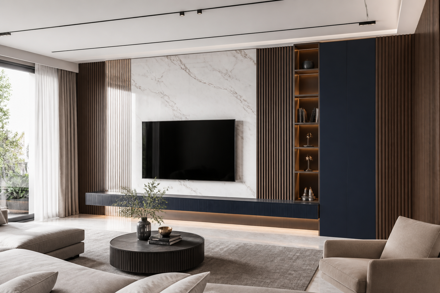 Luxury interior wall panel and marble sheet installation